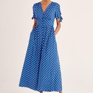 Paisie Blue & White Polka Dot Jumpsuit Button Front Size 10 Preloved